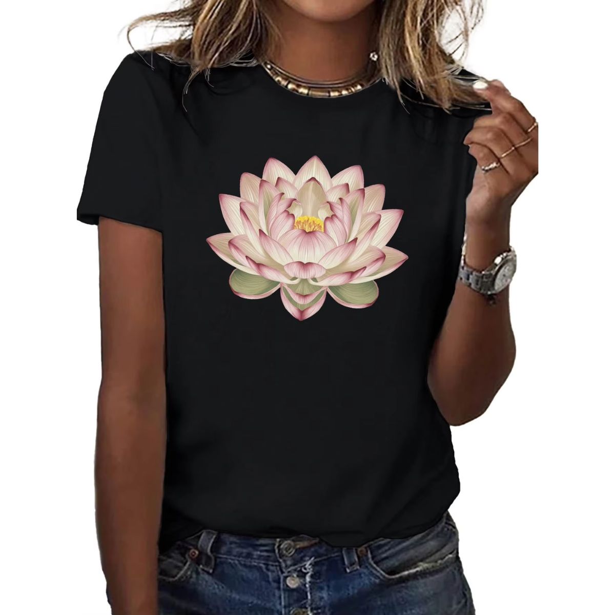 Women's Watercolor Lotus Graphic T-Shirt